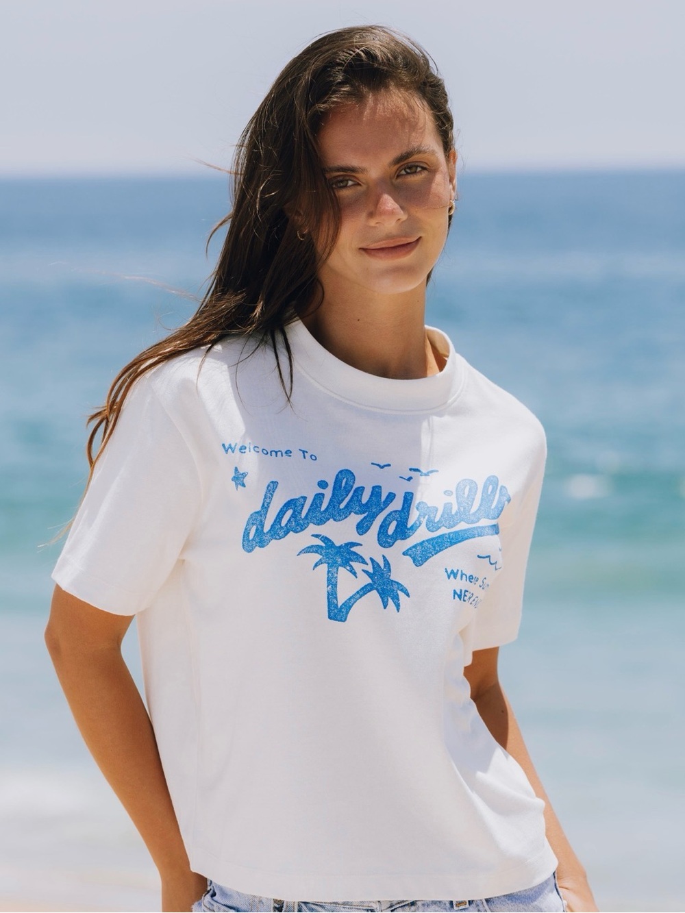 Daily Drills Vacation Vintage Tee in white and blue